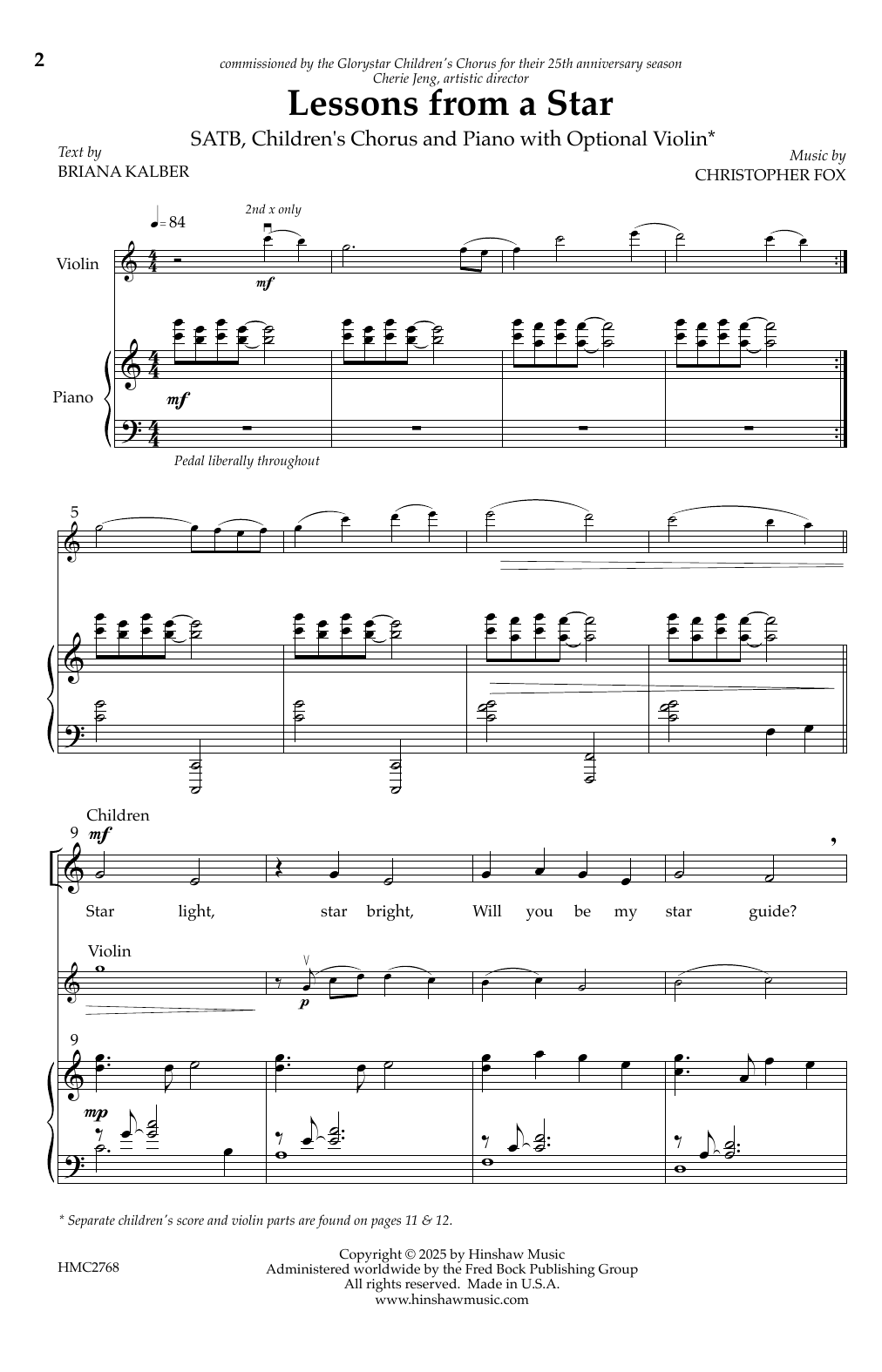 Christopher Fox Lessons from a Star sheet music notes and chords arranged for SATB Choir