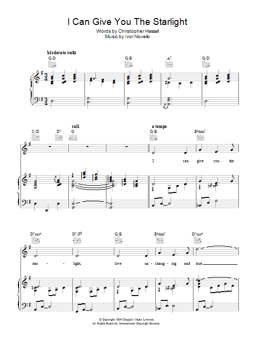 Christopher Hassall I Can Give You The Starlight sheet music notes and chords arranged for Piano, Vocal & Guitar Chords