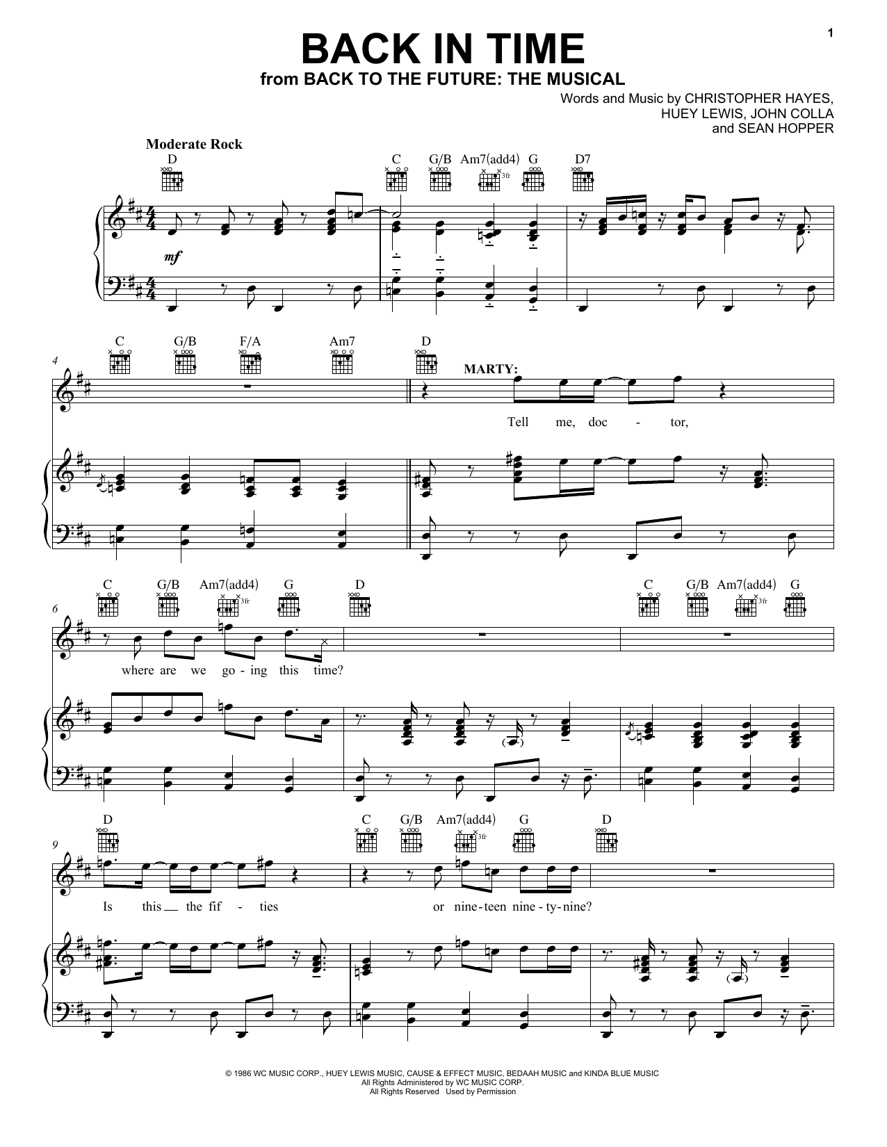 Christopher Hayes Back In Time (from Back To The Future: The Musical) sheet music notes and chords arranged for Piano, Vocal & Guitar Chords (Right-Hand Melody)
