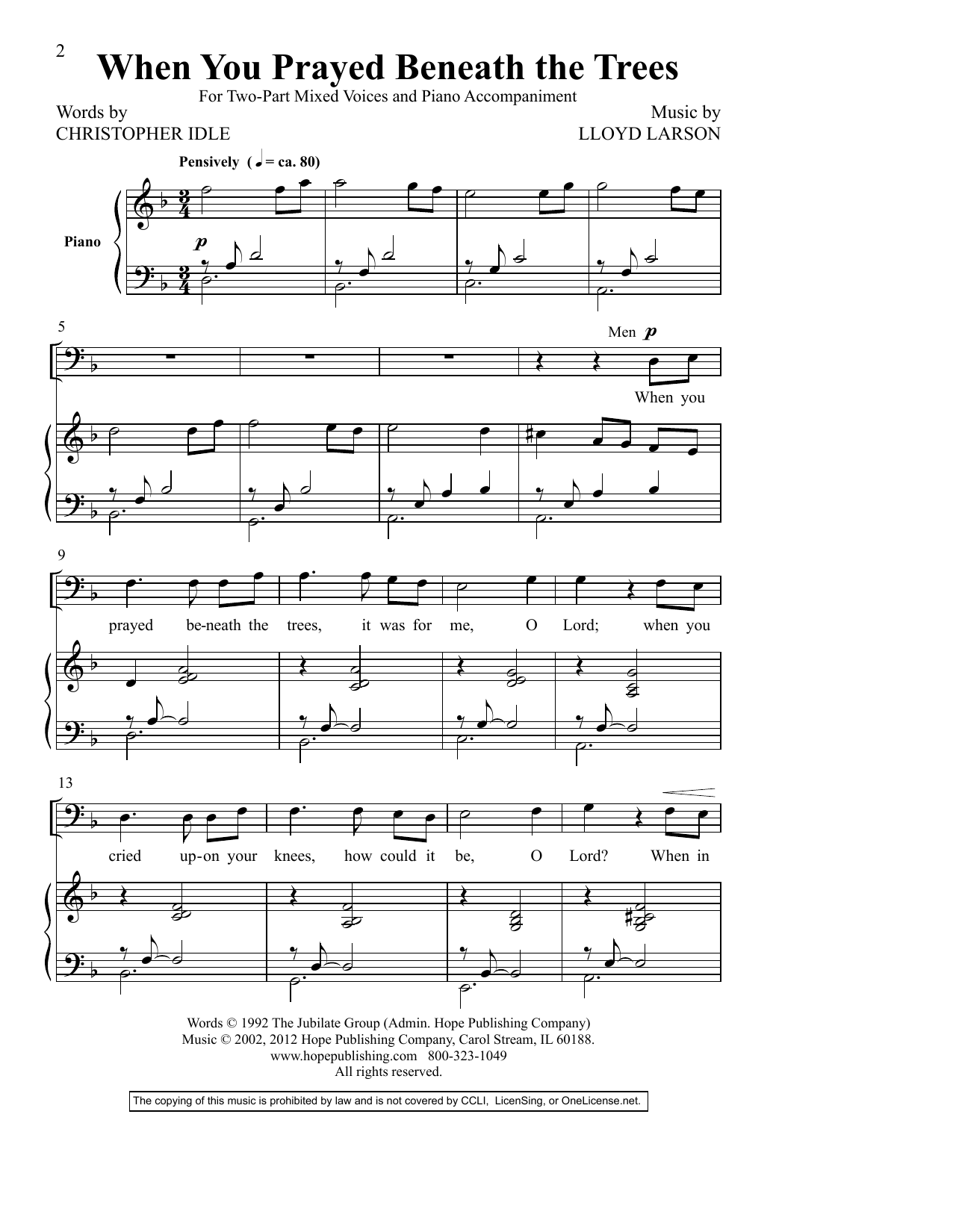 Christopher Idle When You Prayed Beneath The Trees sheet music notes and chords arranged for SATB Choir
