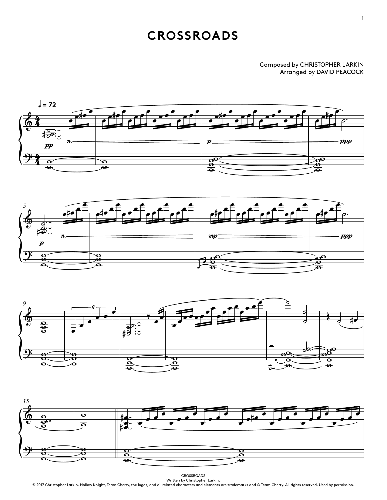 Christopher Larkin Crossroads (from Hollow Knight Piano Collections) (arr. David Peacock) sheet music notes and chords arranged for Piano Solo