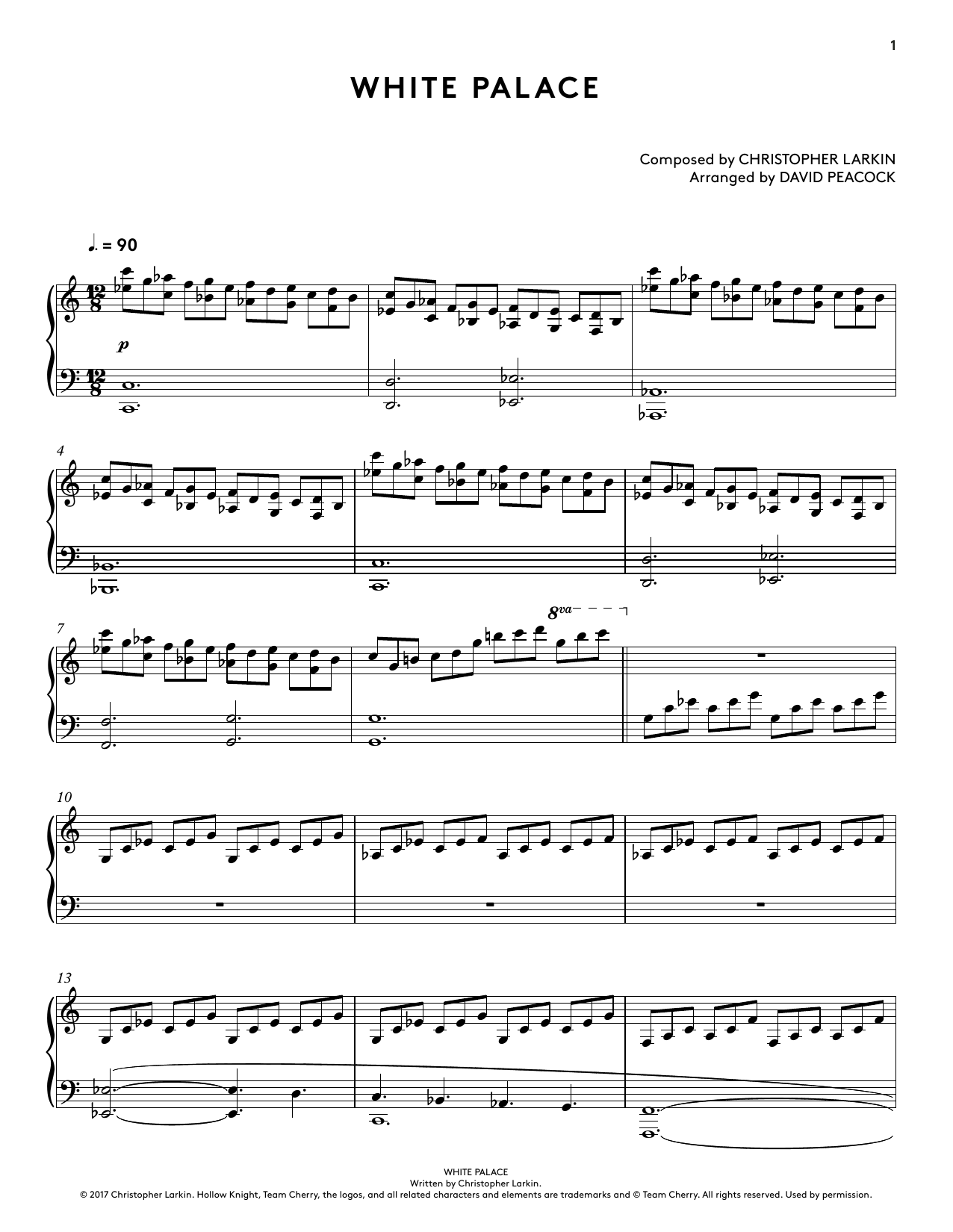 Christopher Larkin White Palace (from Hollow Knight Piano Collections) (arr. David Peacock) sheet music notes and chords arranged for Piano Solo