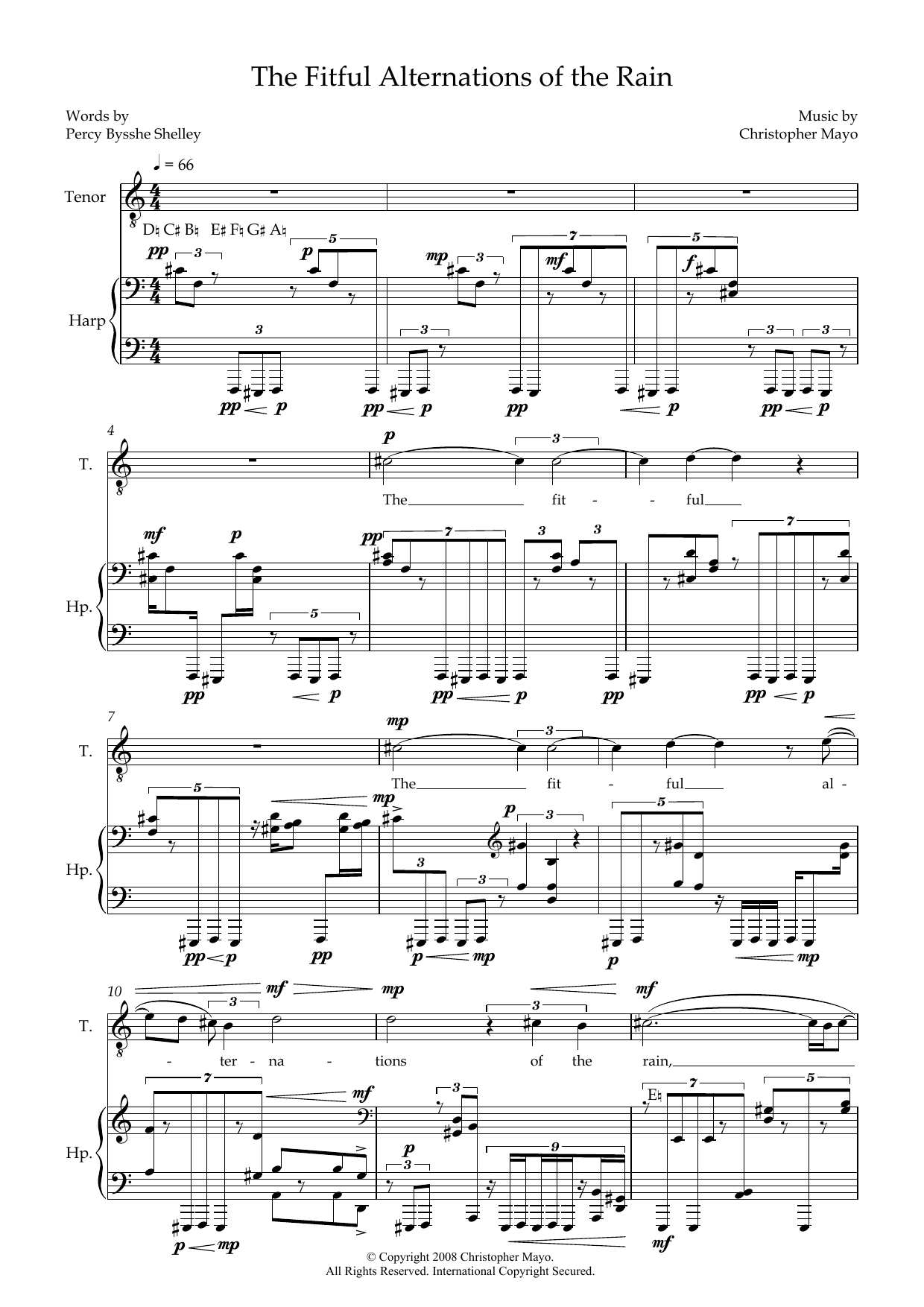 Christopher Mayo The Fitful Alternations of the Rain (for tenor & harp) sheet music notes and chords arranged for Performance Ensemble