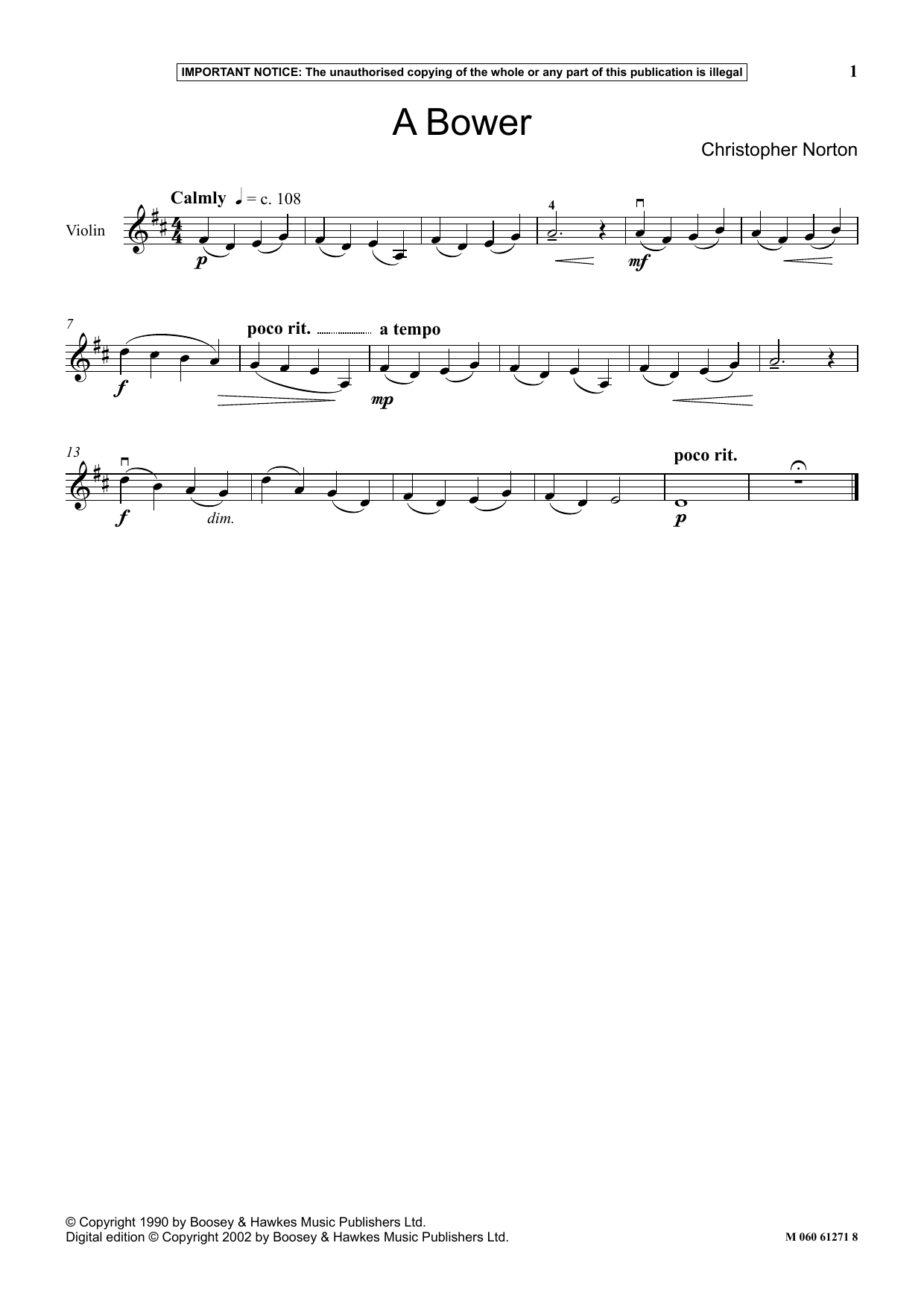 Christopher Norton A Bower sheet music notes and chords arranged for Instrumental Solo