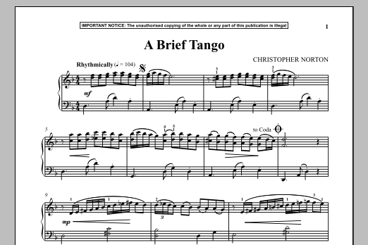 Christopher Norton A Brief Tango sheet music notes and chords arranged for Piano Solo