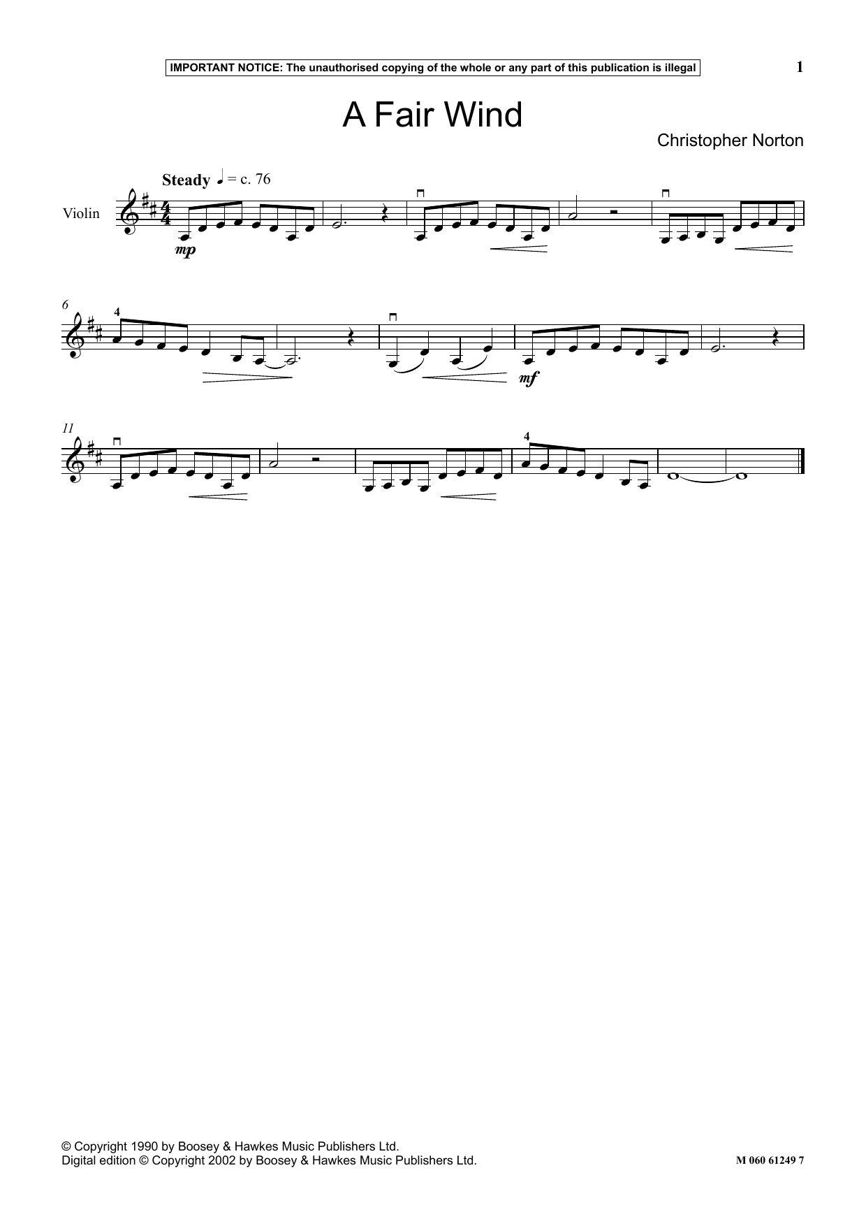 Christopher Norton A Fair Wind sheet music notes and chords arranged for Instrumental Solo