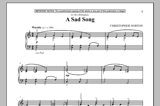 Christopher Norton A Sad Song sheet music notes and chords arranged for Piano Solo