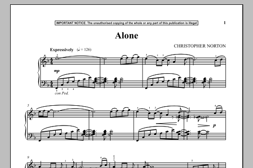 Christopher Norton Alone sheet music notes and chords arranged for Piano Solo