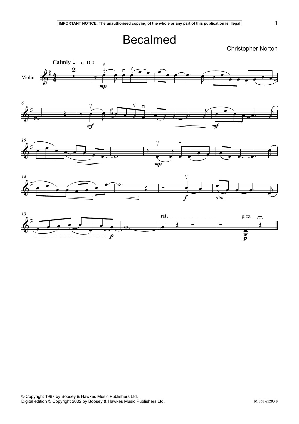 Christopher Norton Becalmed sheet music notes and chords arranged for Instrumental Solo
