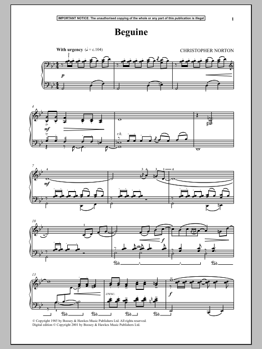 Christopher Norton Beguine sheet music notes and chords arranged for Piano Solo