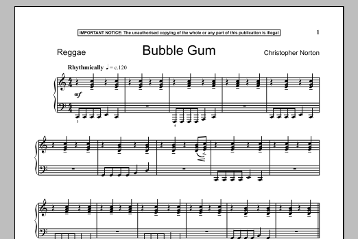 Christopher Norton Bubble Gum sheet music notes and chords arranged for Piano Solo