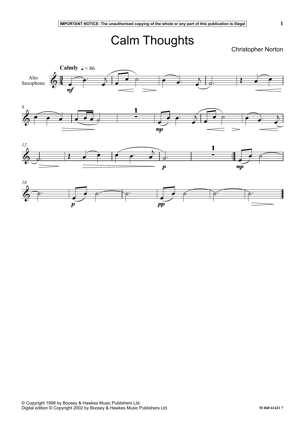 Christopher Norton Calm Thoughts sheet music notes and chords arranged for Instrumental Solo