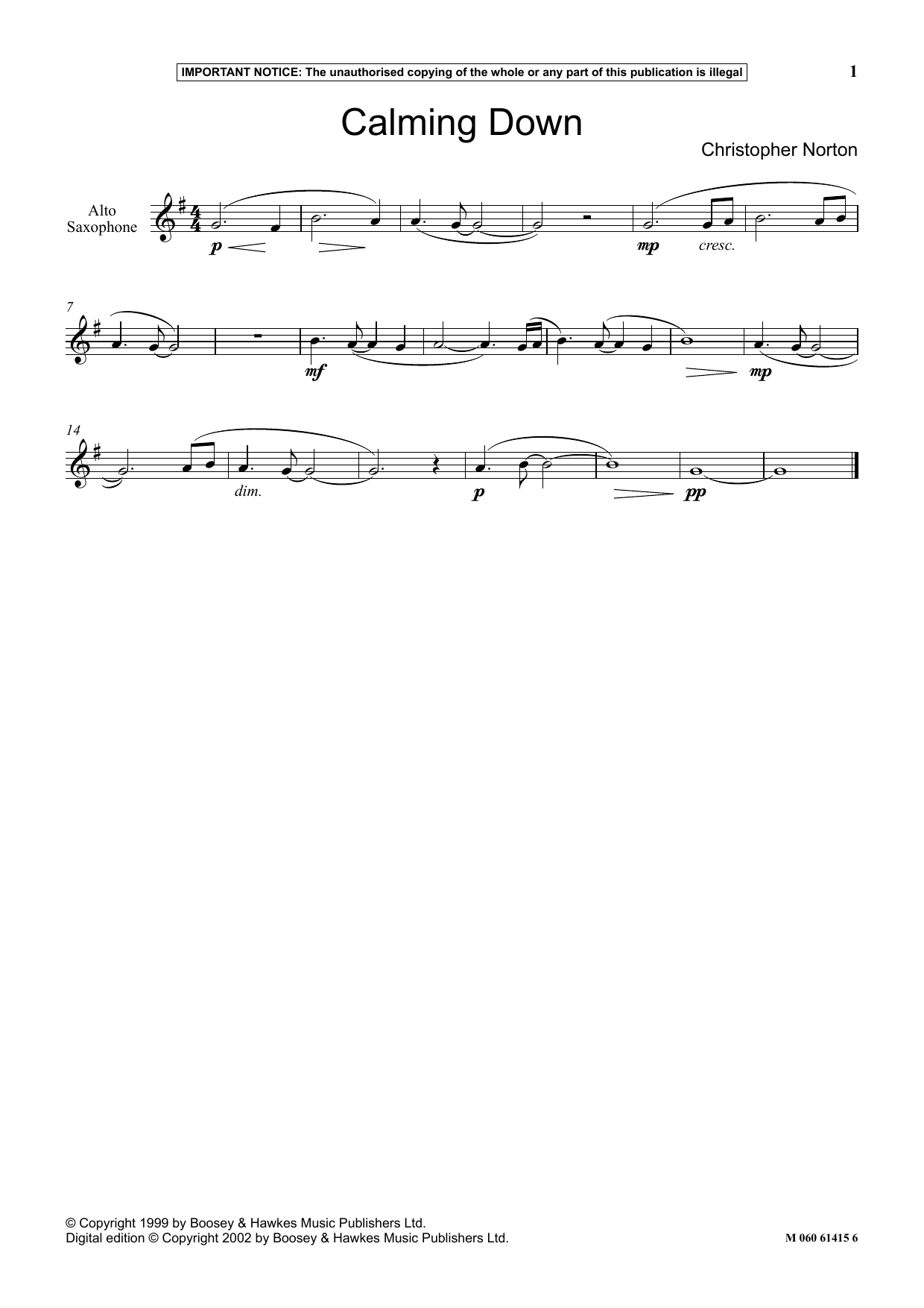 Christopher Norton Calming Down sheet music notes and chords arranged for Instrumental Solo