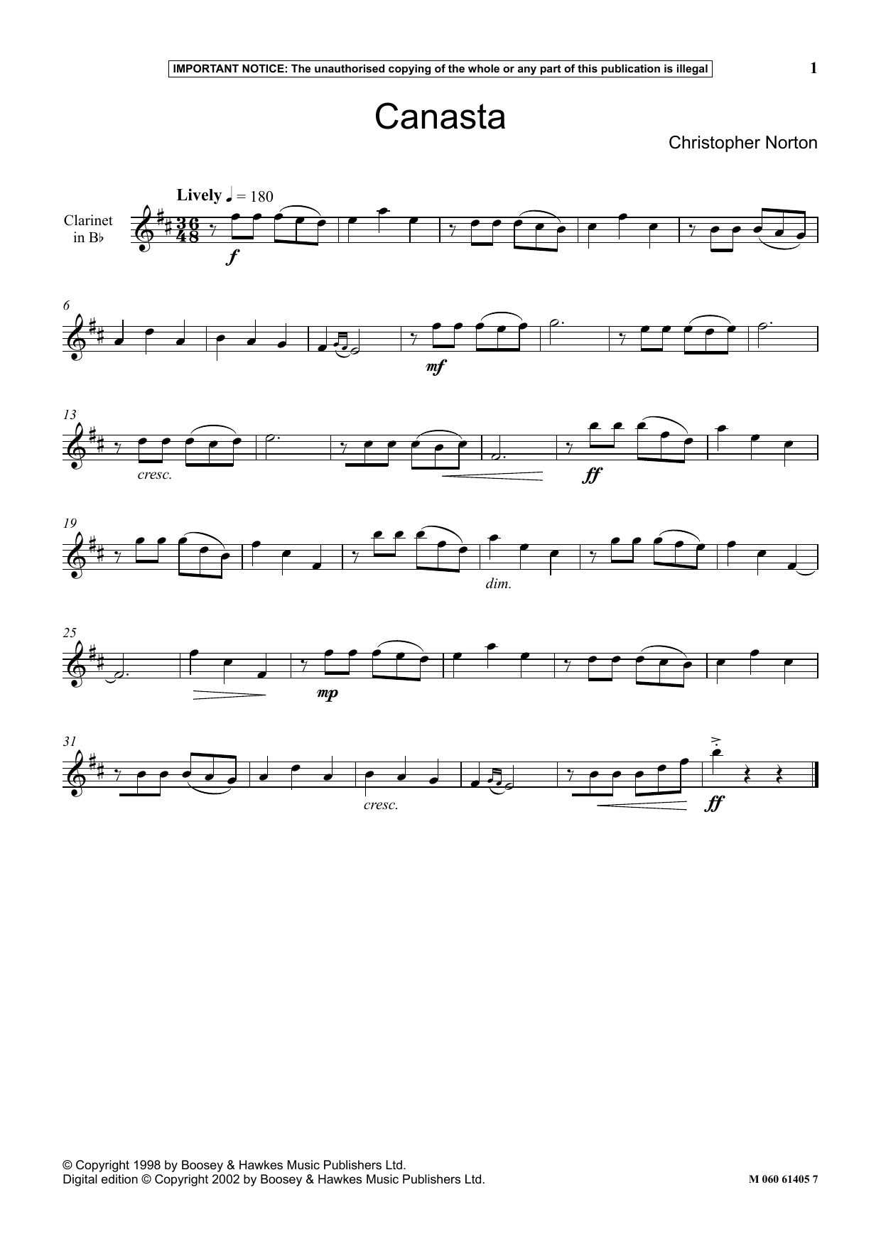 Christopher Norton Canasta sheet music notes and chords arranged for Instrumental Solo