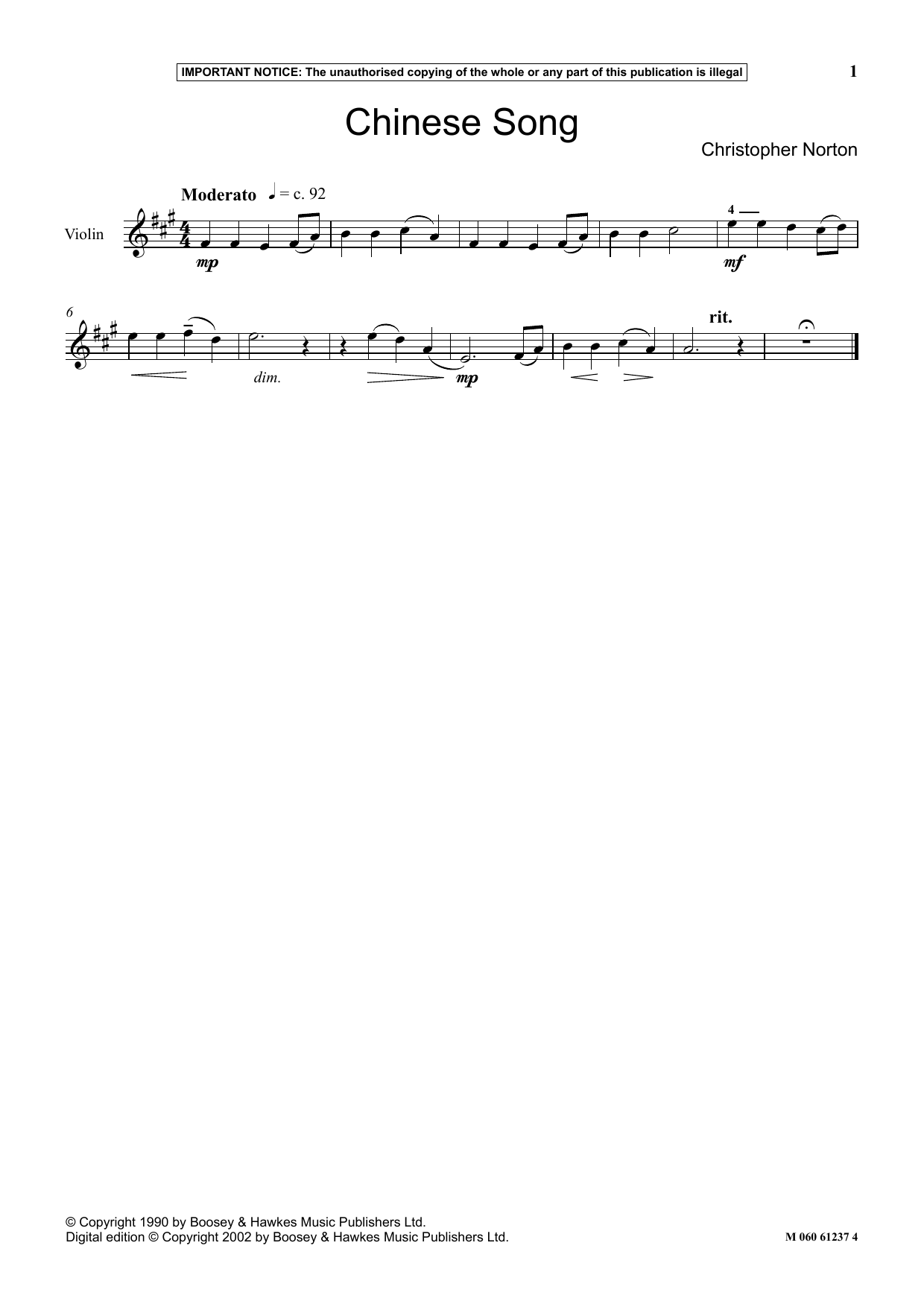 Christopher Norton Chinese Song sheet music notes and chords arranged for Instrumental Solo