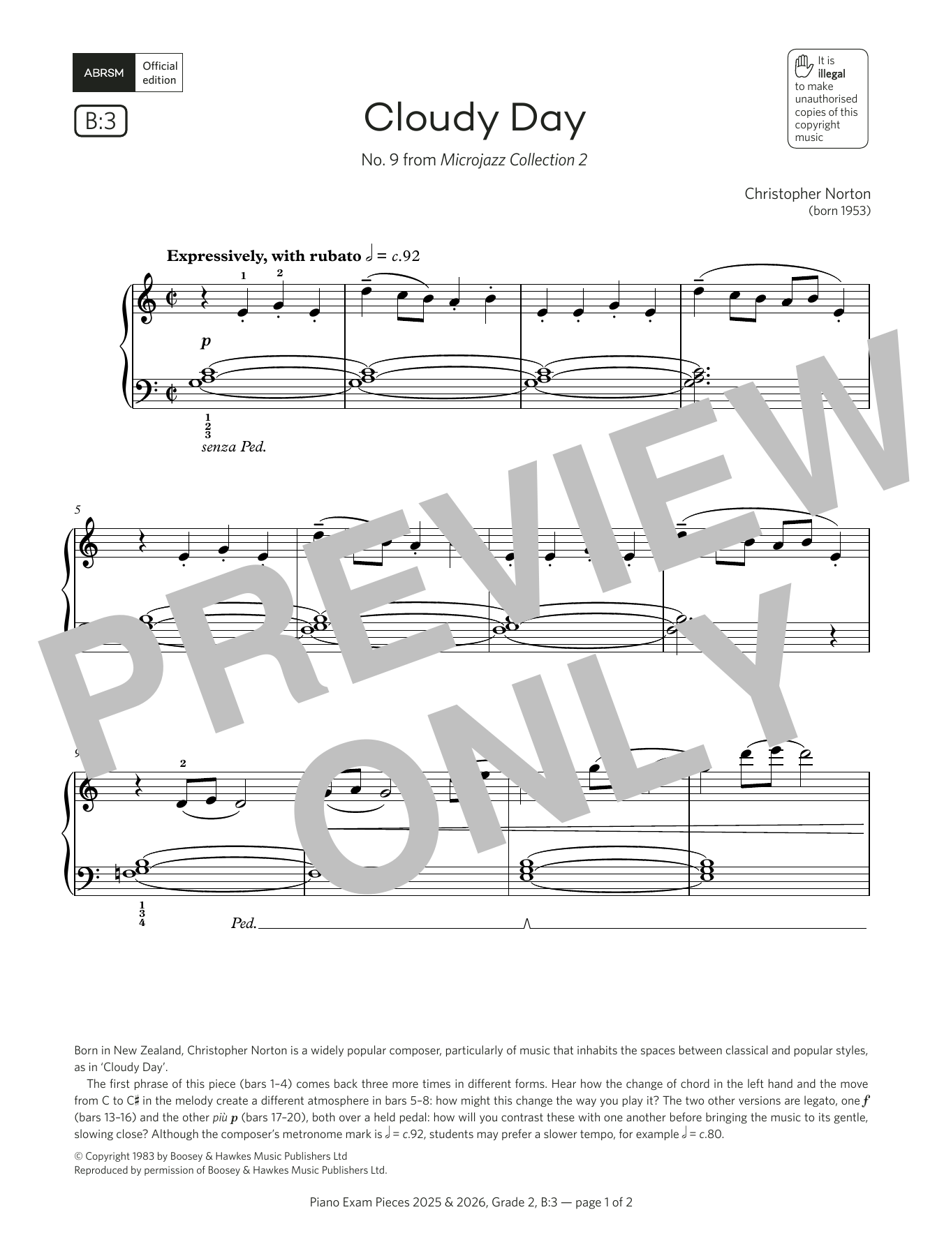 Christopher Norton Cloudy Day (Grade 2, list B3, from the ABRSM Piano Syllabus 2025 & 2026) sheet music notes and chords arranged for Piano Solo