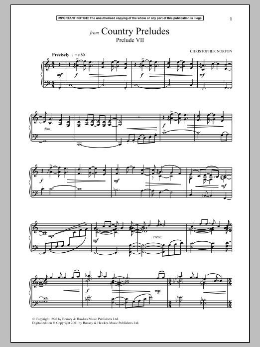 Christopher Norton Country Preludes, Prelude VII sheet music notes and chords arranged for Piano Solo