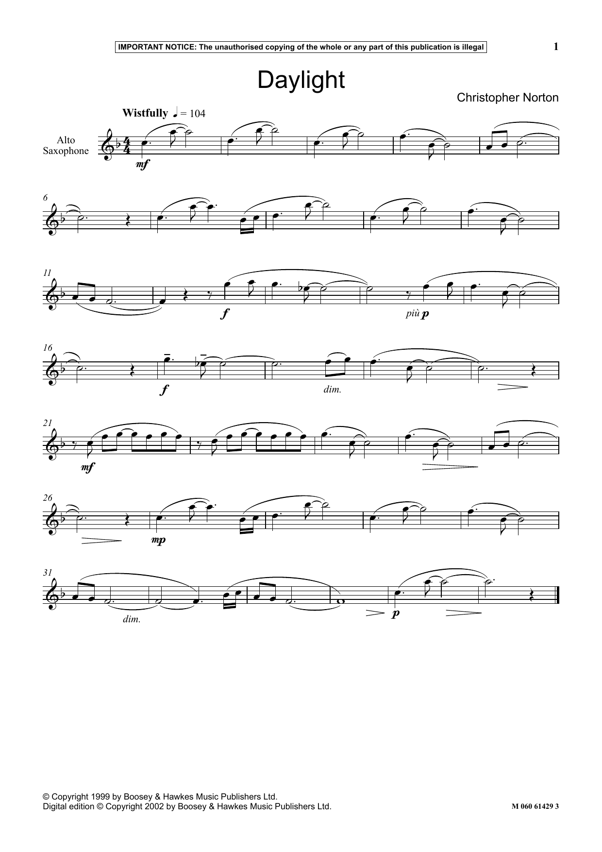 Christopher Norton Daylight sheet music notes and chords arranged for Instrumental Solo