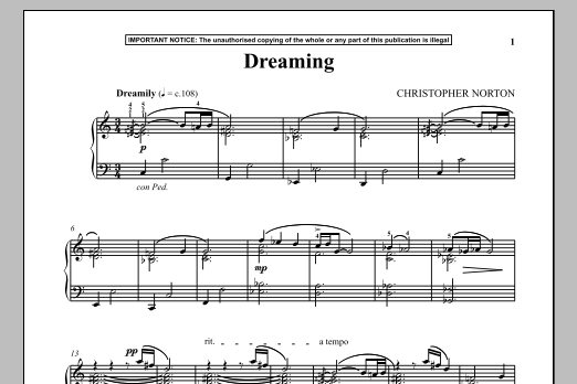 Christopher Norton Dreaming sheet music notes and chords arranged for Piano Solo