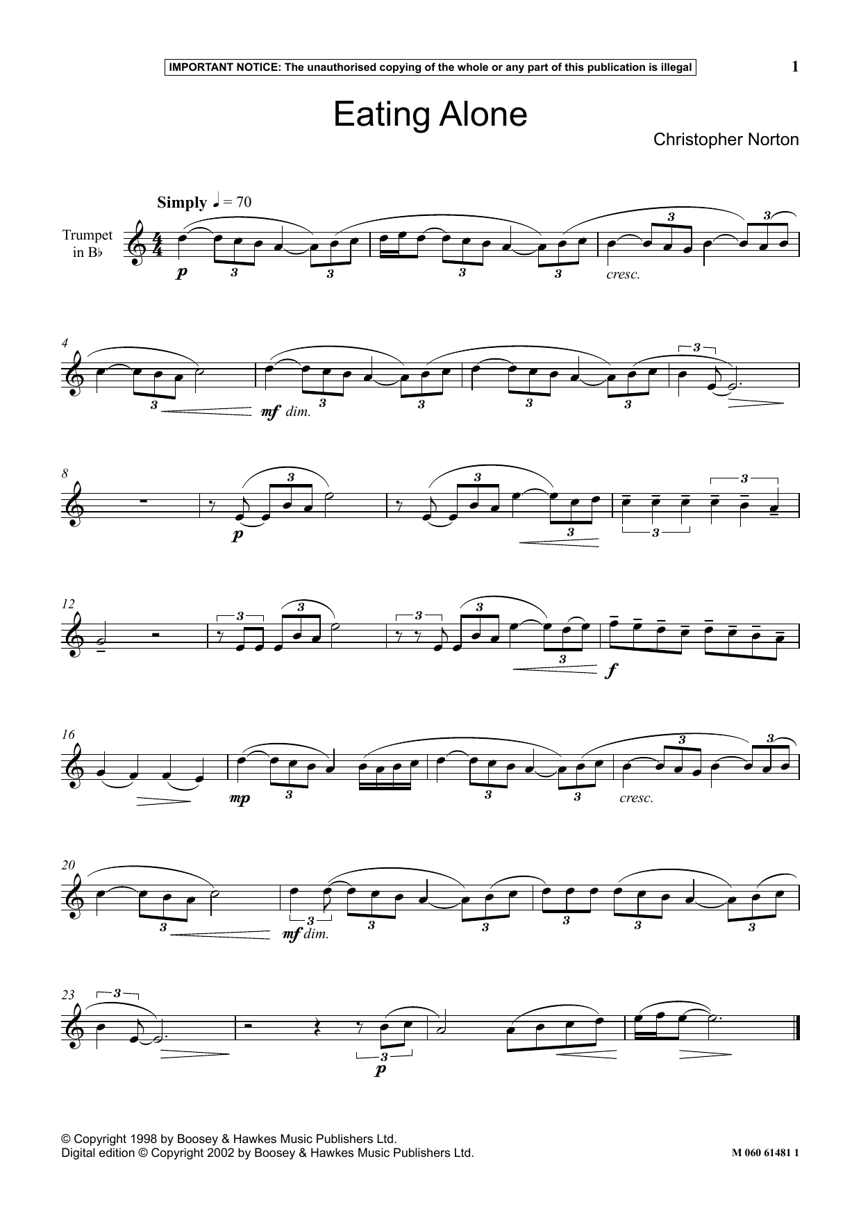 Christopher Norton Eating Alone sheet music notes and chords arranged for Instrumental Solo