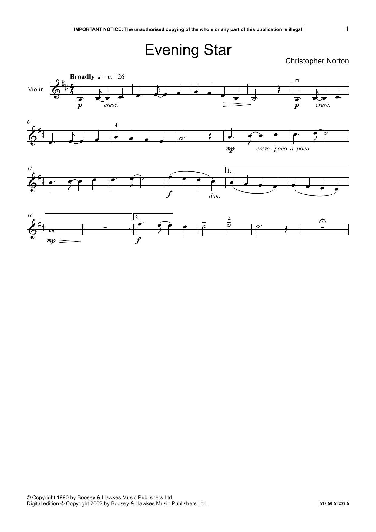 Christopher Norton Evening Star sheet music notes and chords arranged for Instrumental Solo