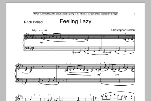 Christopher Norton Feeling Lazy sheet music notes and chords arranged for Piano Solo