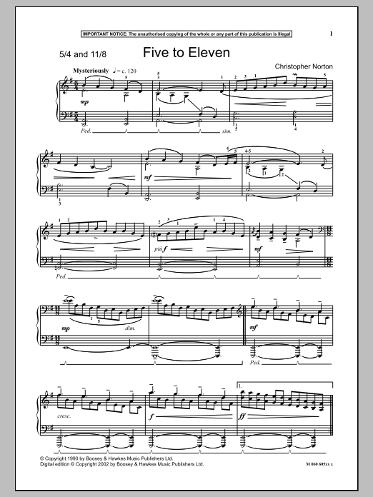 Christopher Norton Five To Eleven sheet music notes and chords arranged for Piano Solo