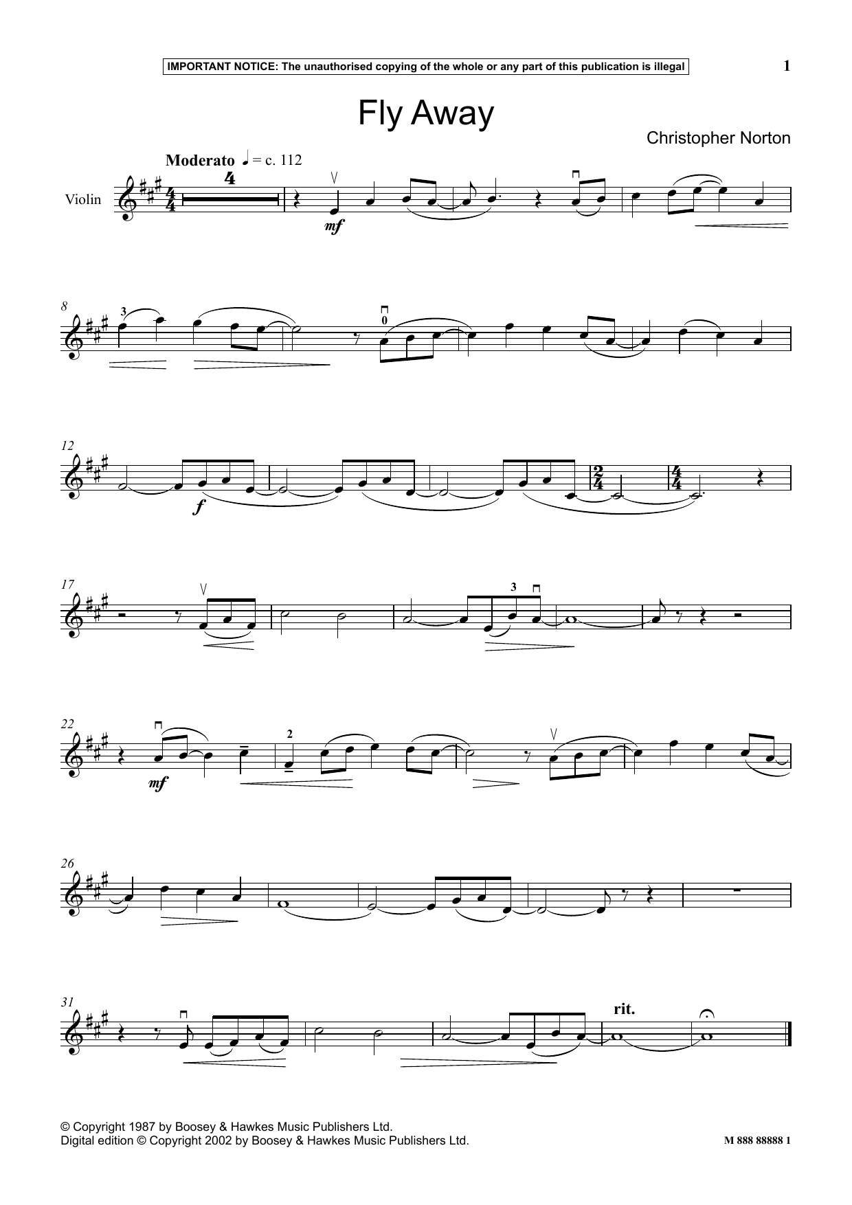 Christopher Norton Fly Away sheet music notes and chords arranged for Instrumental Solo