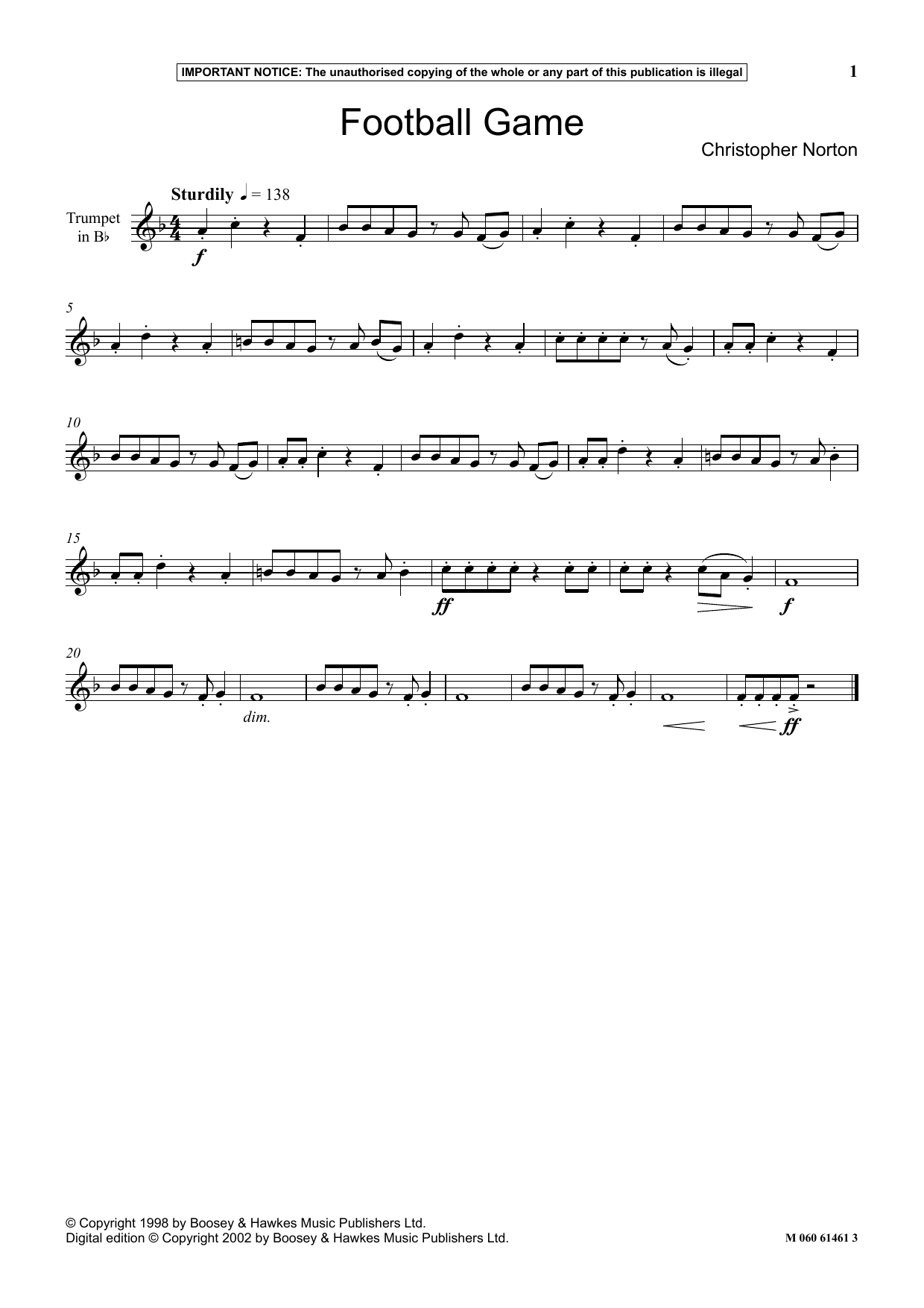 Christopher Norton Football Game sheet music notes and chords arranged for Instrumental Solo