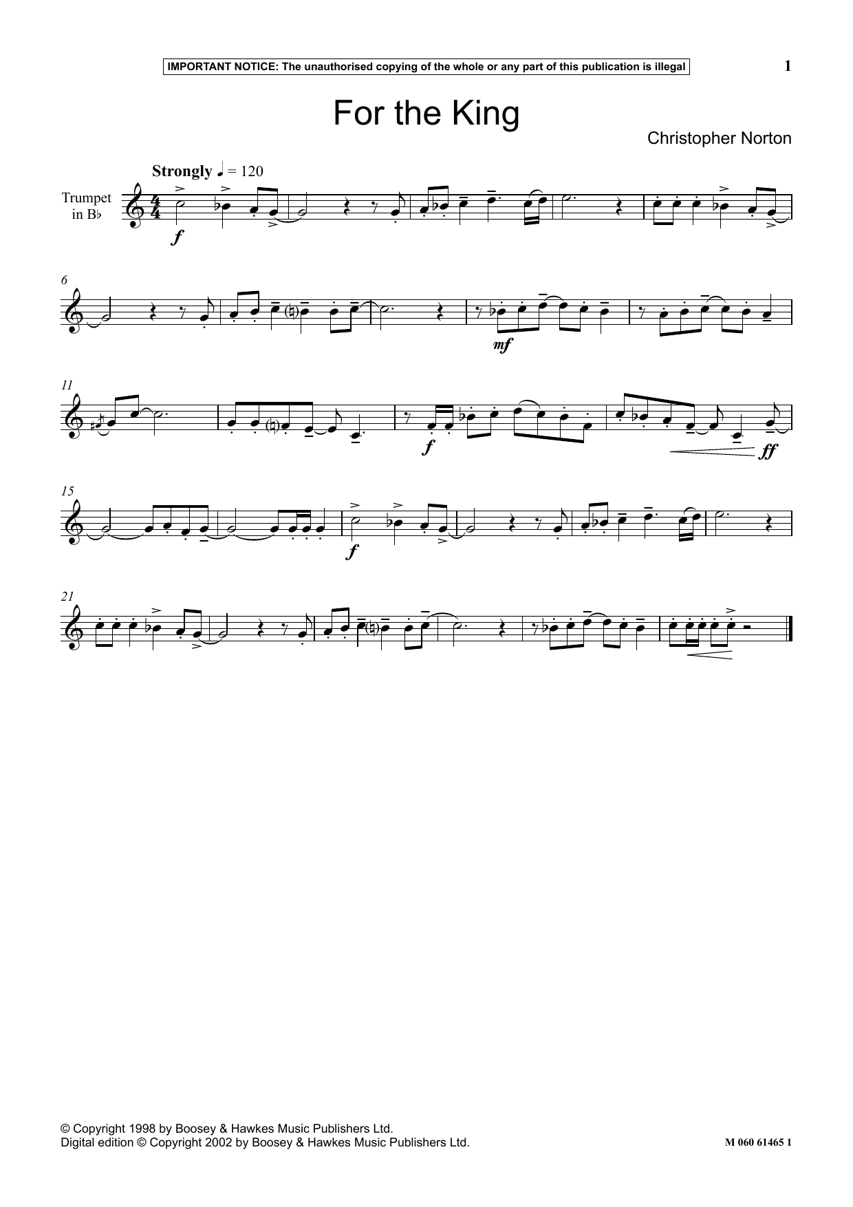 Christopher Norton For The King sheet music notes and chords arranged for Instrumental Solo