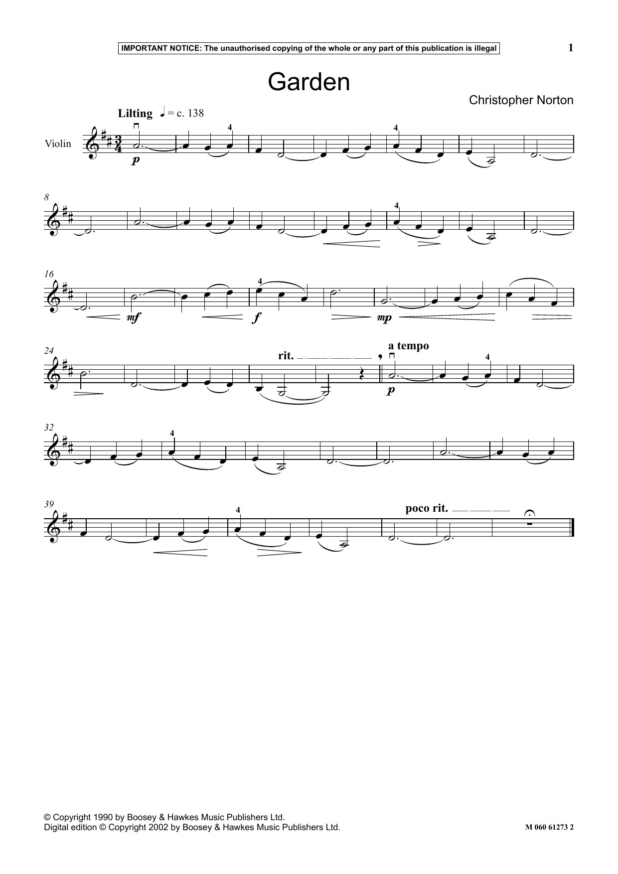 Christopher Norton Garden sheet music notes and chords arranged for Instrumental Solo