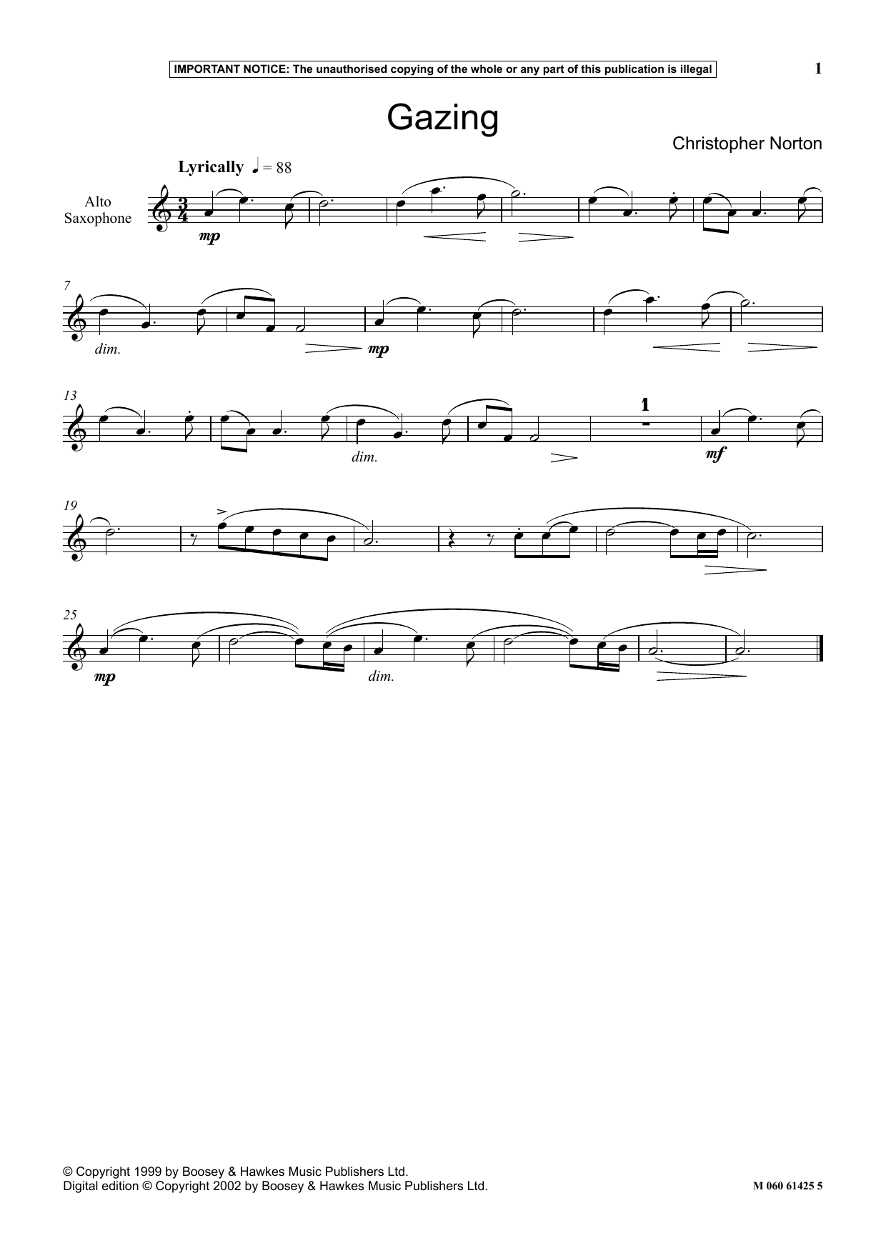 Christopher Norton Gazing sheet music notes and chords arranged for Instrumental Solo