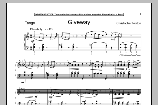 Christopher Norton Giveway sheet music notes and chords arranged for Piano Solo