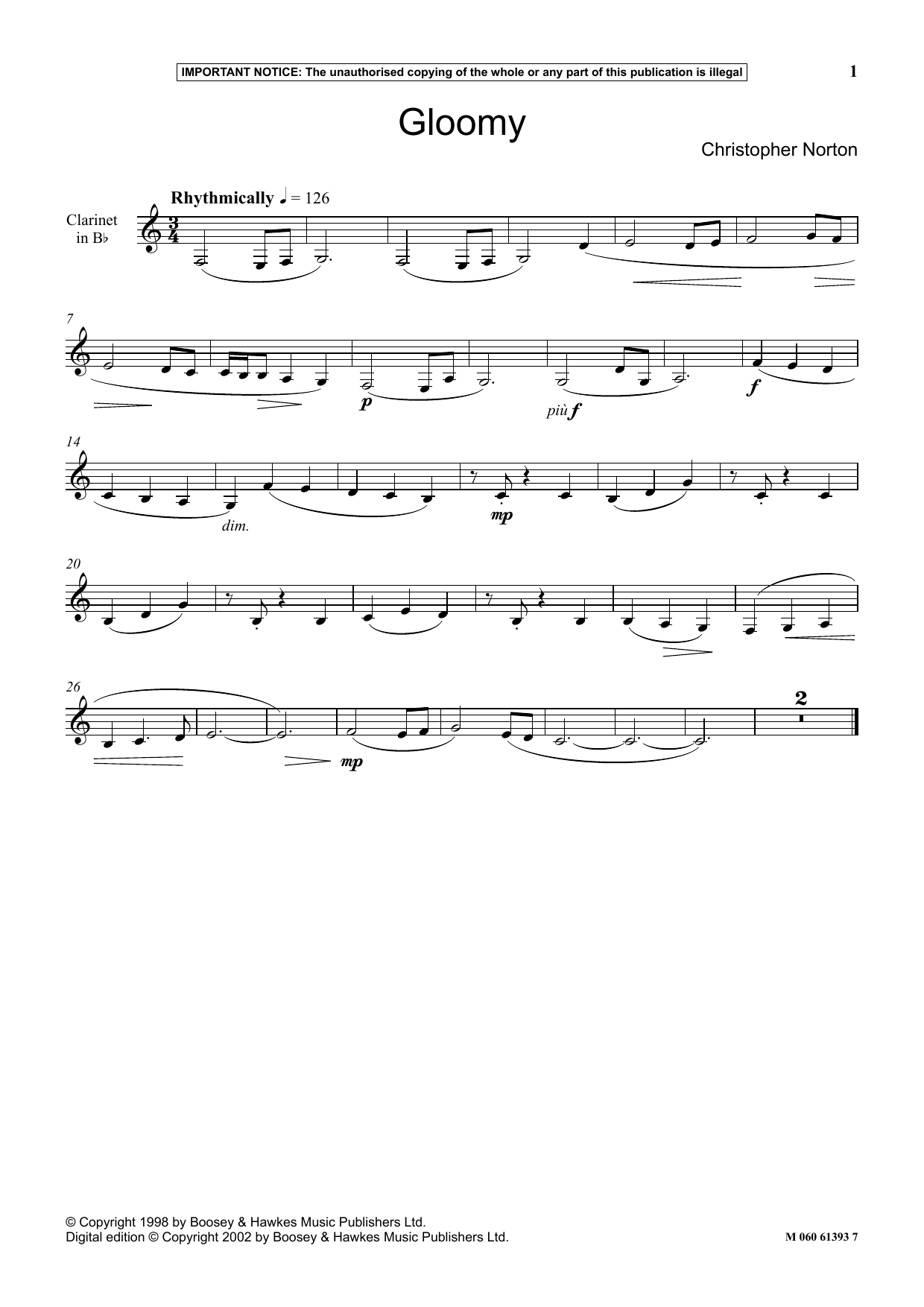 Christopher Norton Gloomy sheet music notes and chords arranged for Instrumental Solo