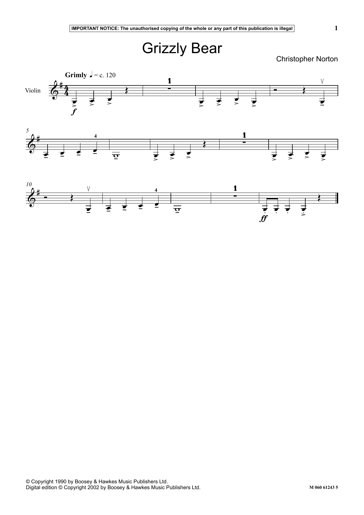 Christopher Norton Grizzly Bear sheet music notes and chords arranged for Instrumental Solo