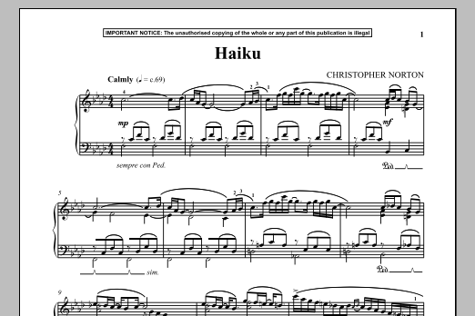 Christopher Norton Haiku sheet music notes and chords arranged for Piano Solo