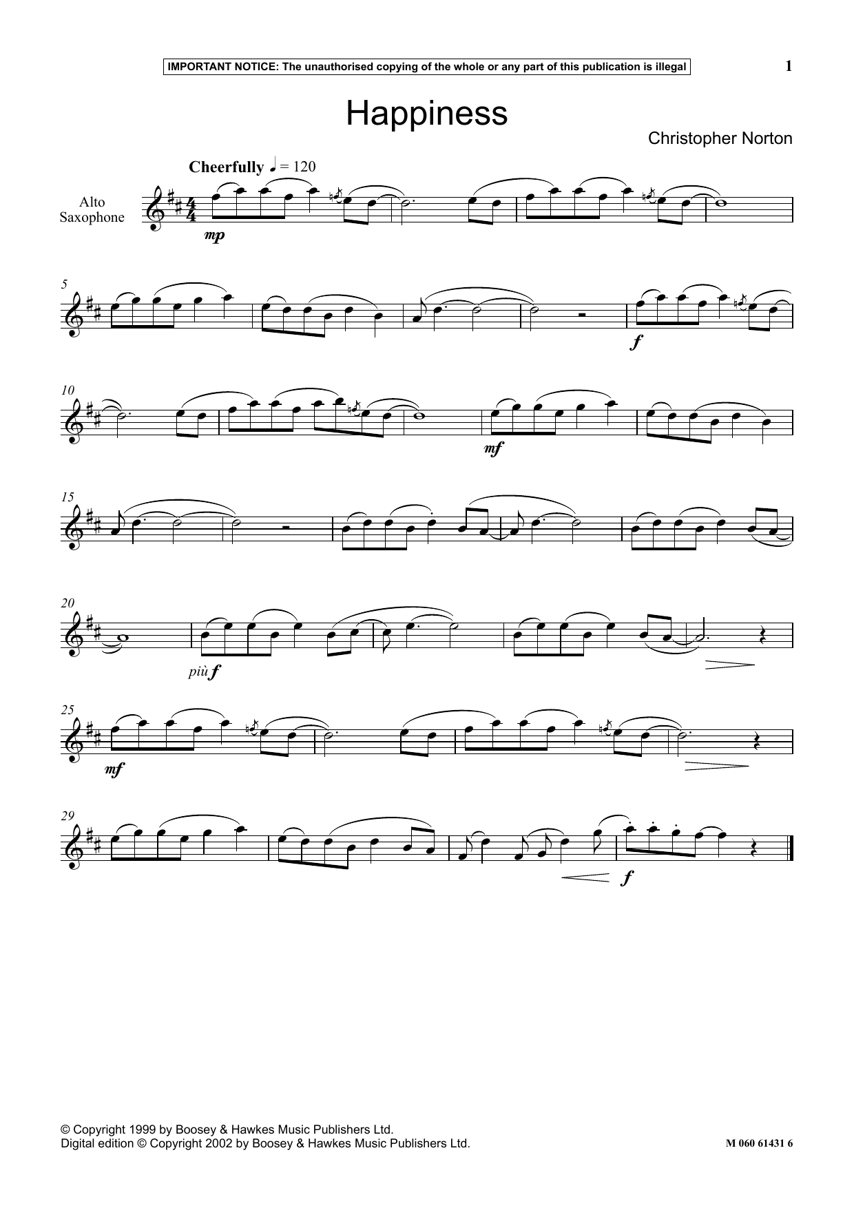 Christopher Norton Happiness sheet music notes and chords arranged for Instrumental Solo