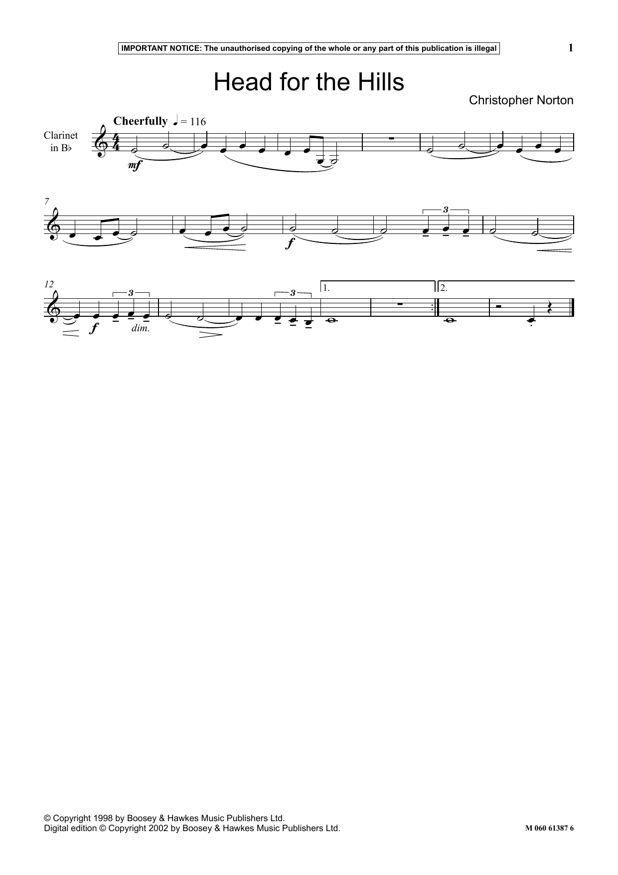 Christopher Norton Head For The Hills sheet music notes and chords arranged for Instrumental Solo