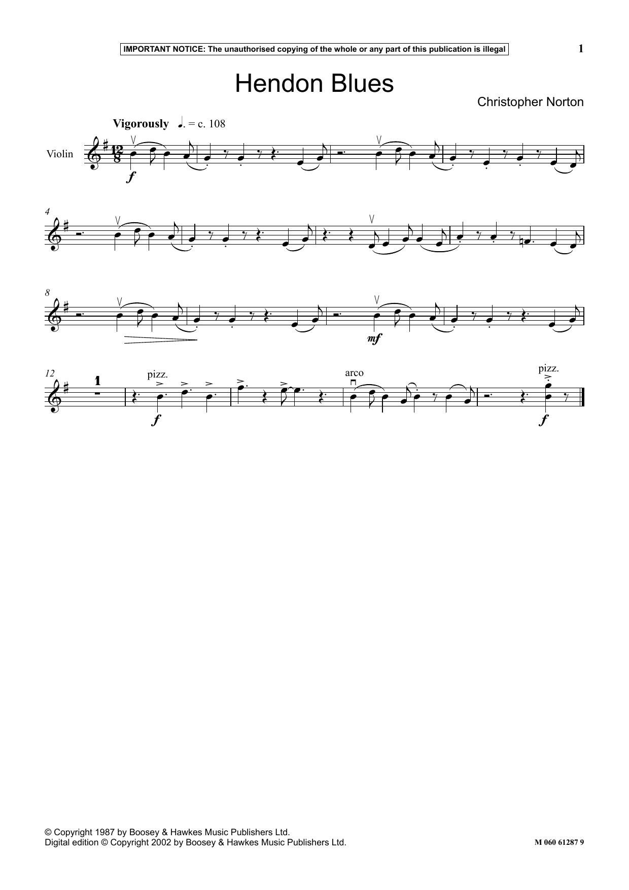 Christopher Norton Hendon Blues sheet music notes and chords arranged for Instrumental Solo