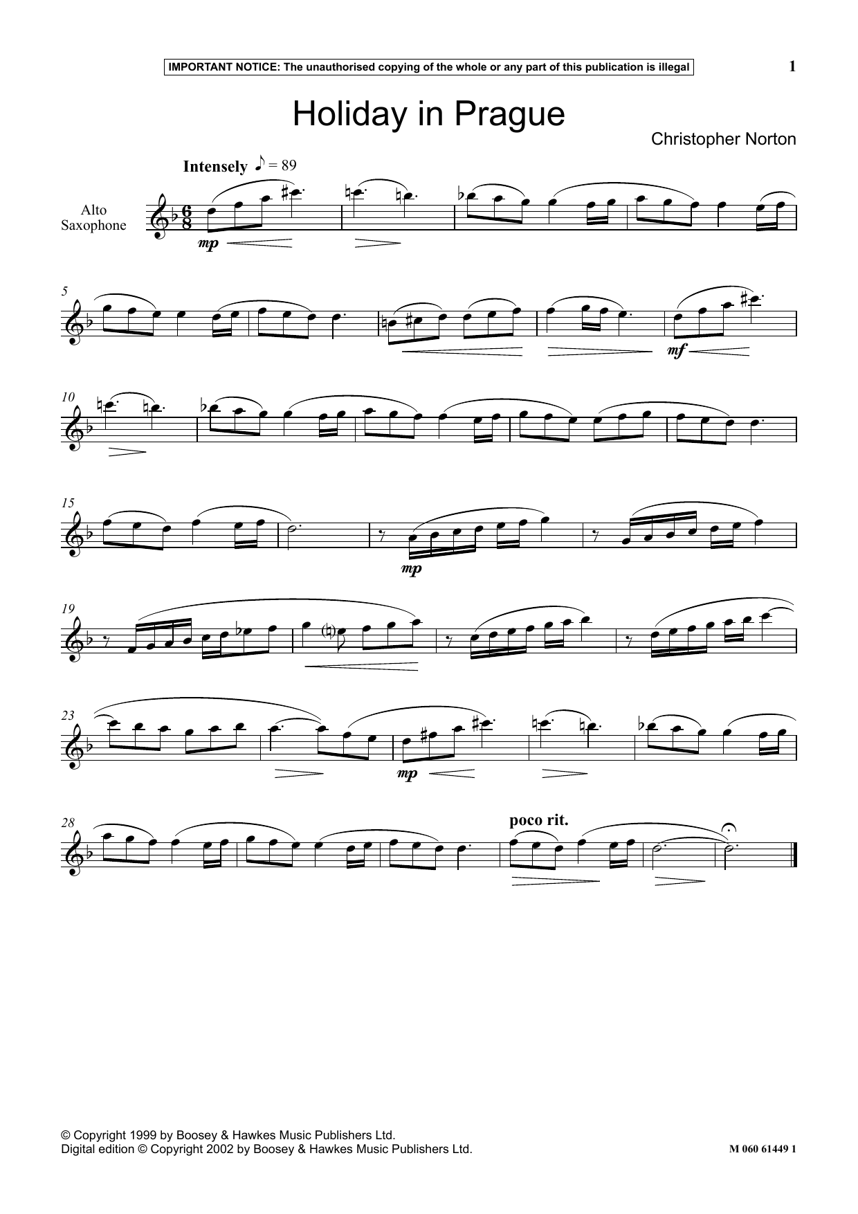 Christopher Norton Holiday In Prague sheet music notes and chords arranged for Instrumental Solo