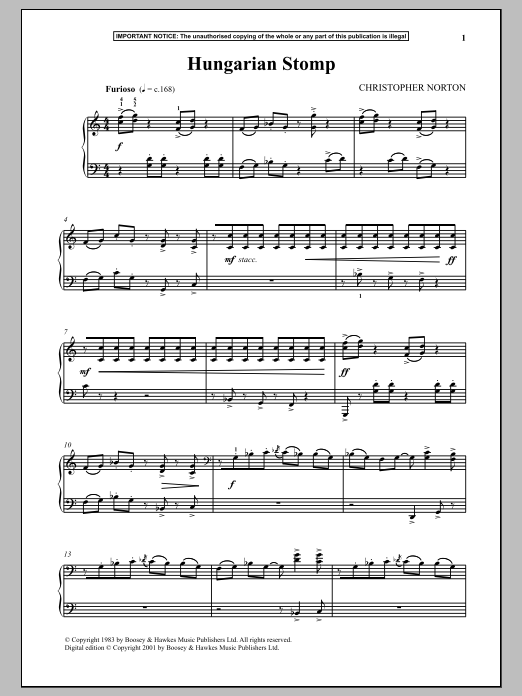 Christopher Norton Hungarian Stomp sheet music notes and chords arranged for Piano Solo