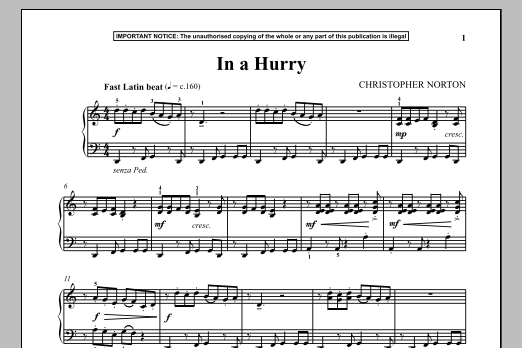 Christopher Norton In A Hurry sheet music notes and chords arranged for Piano Solo