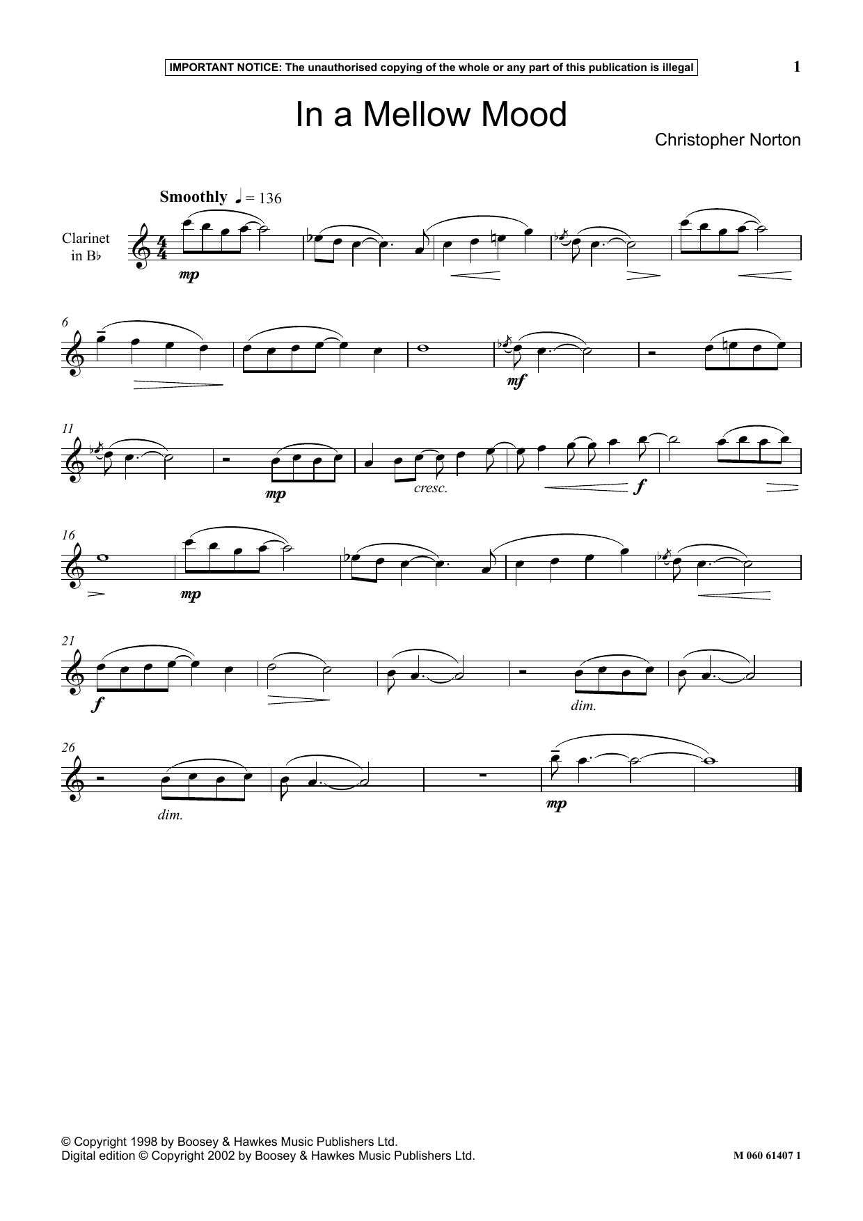 Christopher Norton In A Mellow Mood sheet music notes and chords arranged for Instrumental Solo