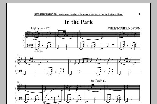 Christopher Norton In The Park sheet music notes and chords arranged for Piano Solo