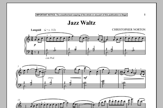 Christopher Norton Jazz Waltz sheet music notes and chords arranged for Piano Solo