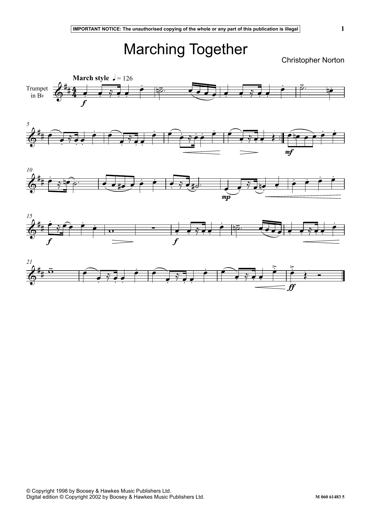 Christopher Norton Marching Together sheet music notes and chords arranged for Instrumental Solo