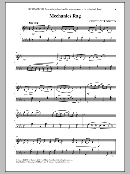 Christopher Norton Mechanics Rag sheet music notes and chords arranged for Piano Solo