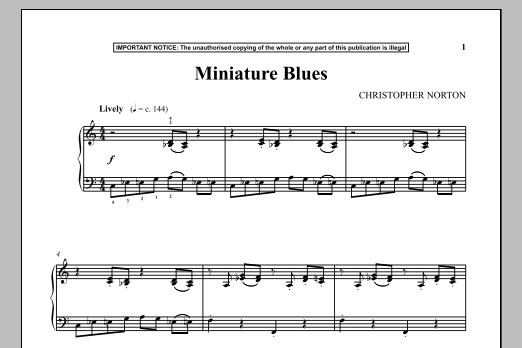 Christopher Norton Miniature Blues sheet music notes and chords arranged for Piano Solo