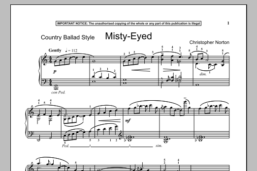 Christopher Norton Misty Eyed sheet music notes and chords arranged for Piano Solo