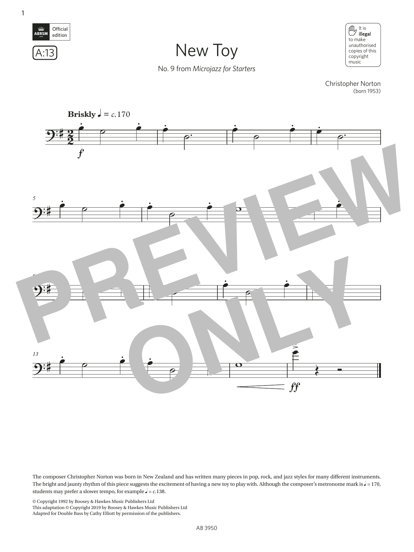 Christopher Norton New Toy (Grade Initial, A13, from the ABRSM Double Bass Syllabus from 2024) sheet music notes and chords arranged for String Bass Solo